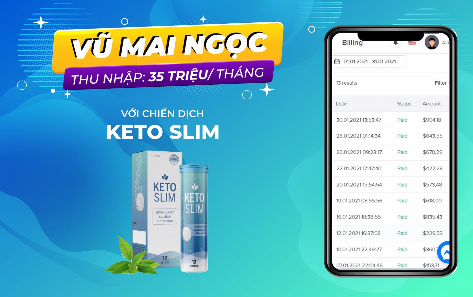 Kiếm 35 triệu/ tháng nhờ chiến dịch Keto Slim