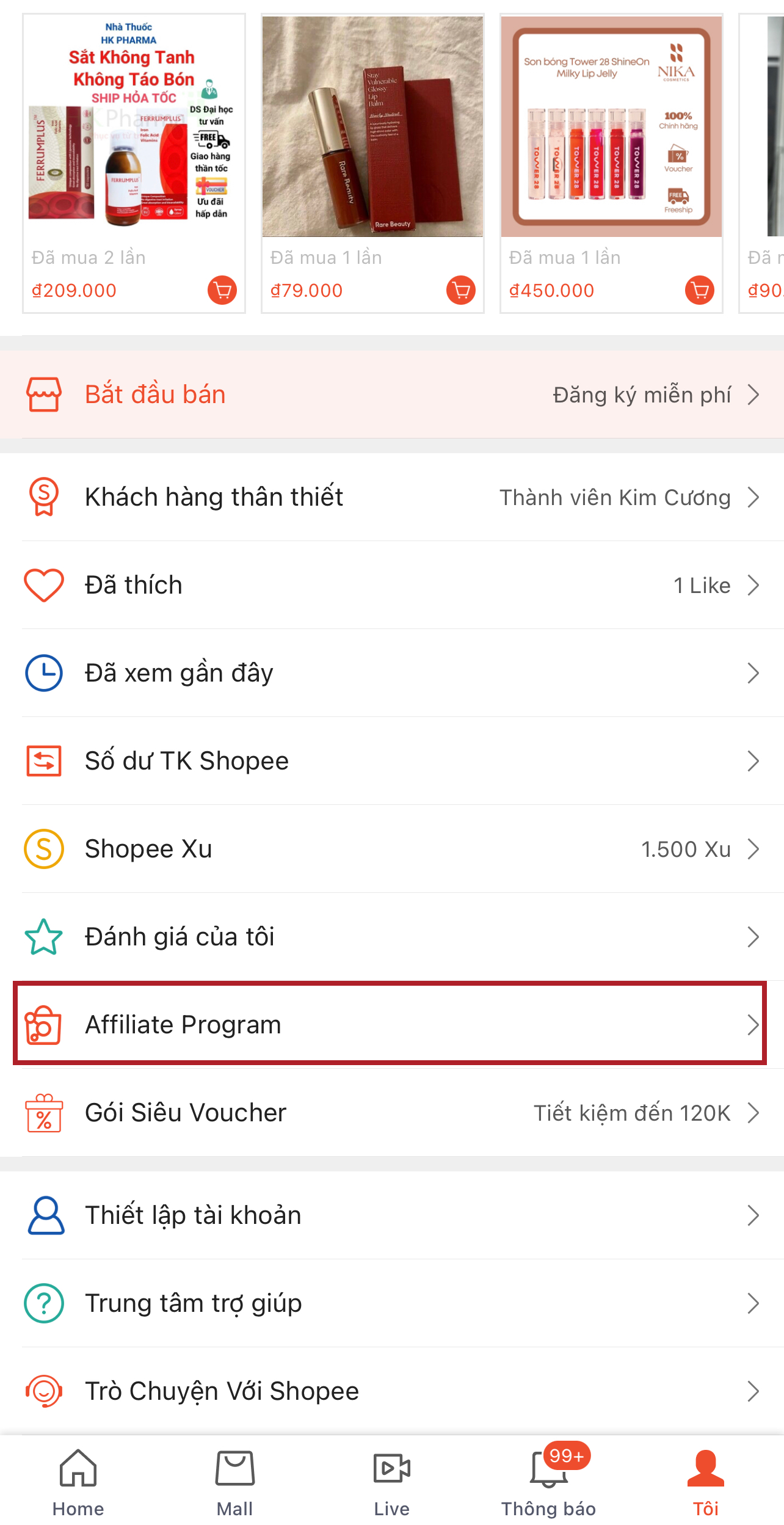 Cách tạo link affiliate Shopee trên app