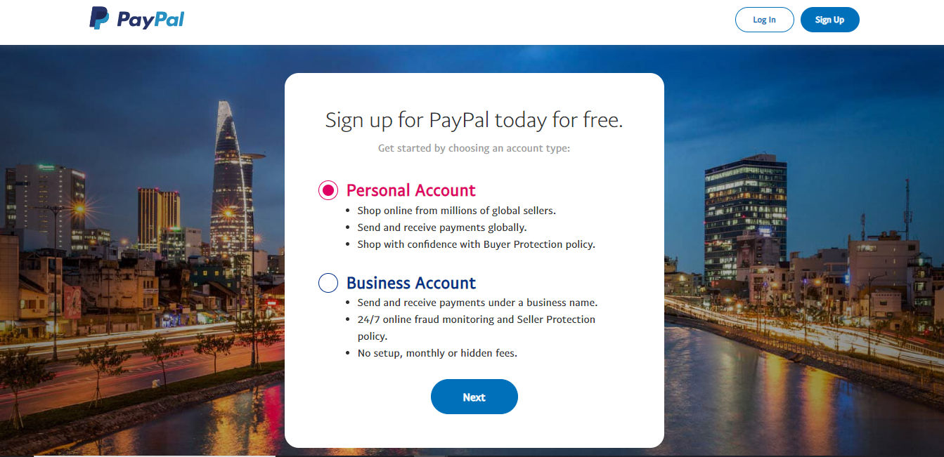 Có 2 loại tài khoản Paypal là Personal Account và Bussiness Account