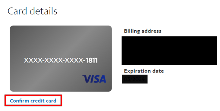 Confirm credit card