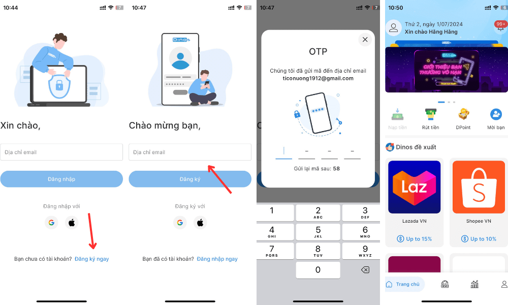 Hướng dẫn đăng ký app dinos